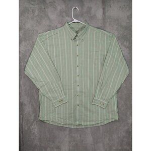 LL Bean Shirt Mens 2XLT Green Striped Long Sleeve Button Down Cotton Casual